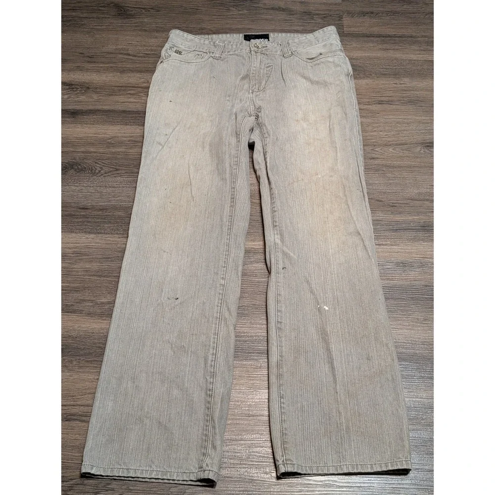 Enyce Baggy Wide Leg Jeans Gray Size 36x32‎ Y2K Streetwear Patch Logo Distressed